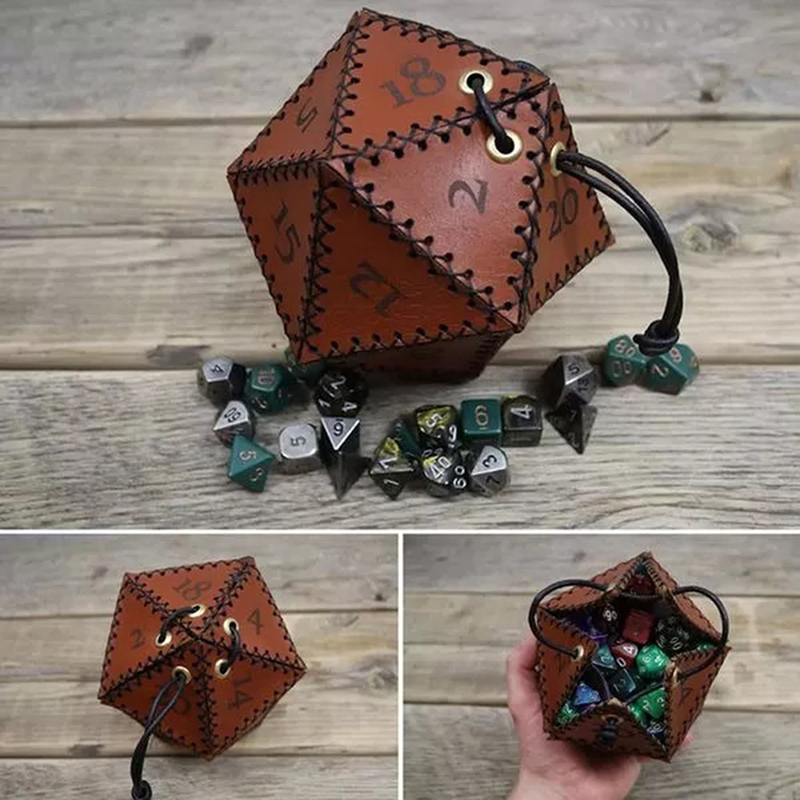 Gaming Accessories Gift Ideas - Bolsa de Dados D20 em Couro,