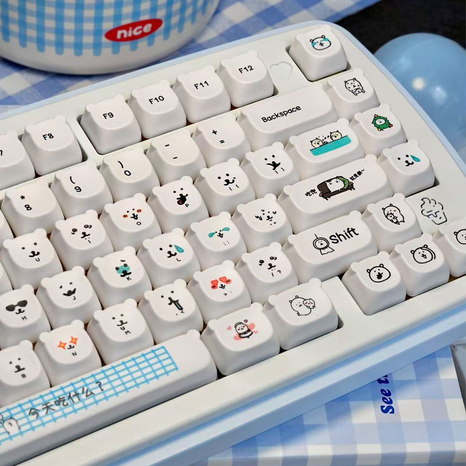 Gaming Accessories Kawaii - Teclas PBT Kawaii Cartoon Joke Bear